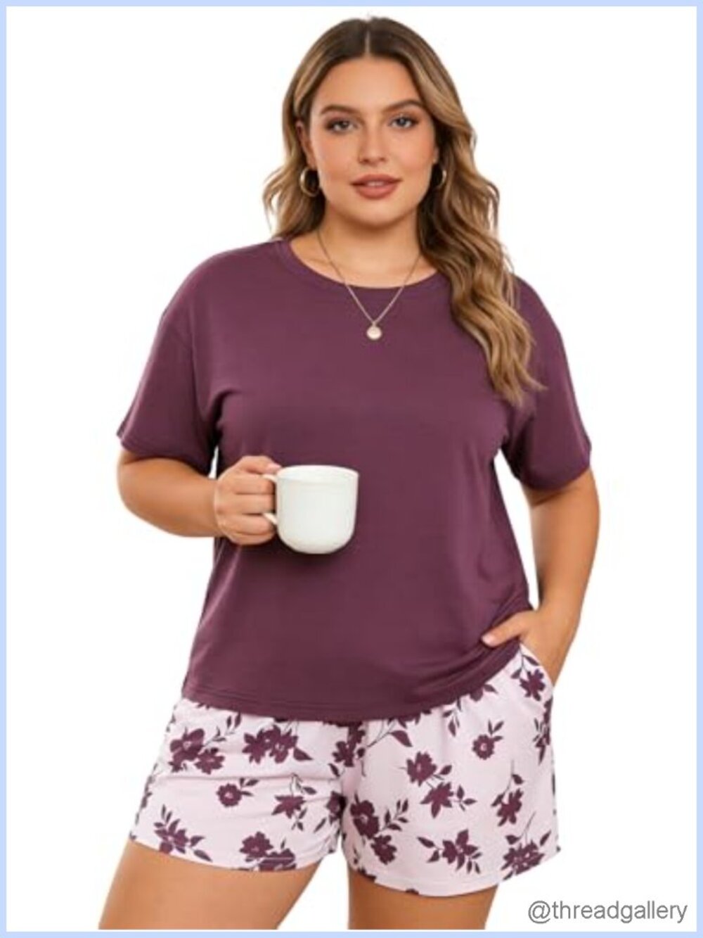 Womens Plus Size Pajama Set 2 Piece Short Sleeve Top Shorts Sleepwear Pockets